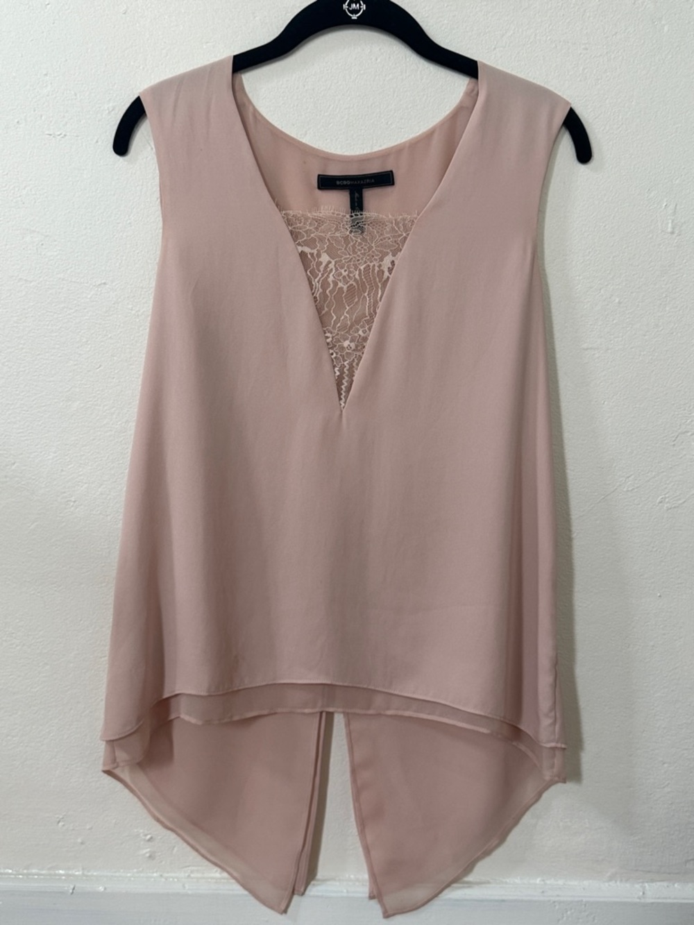 BCBG Mishelle Lace-Inset V-Neck Flowy Top